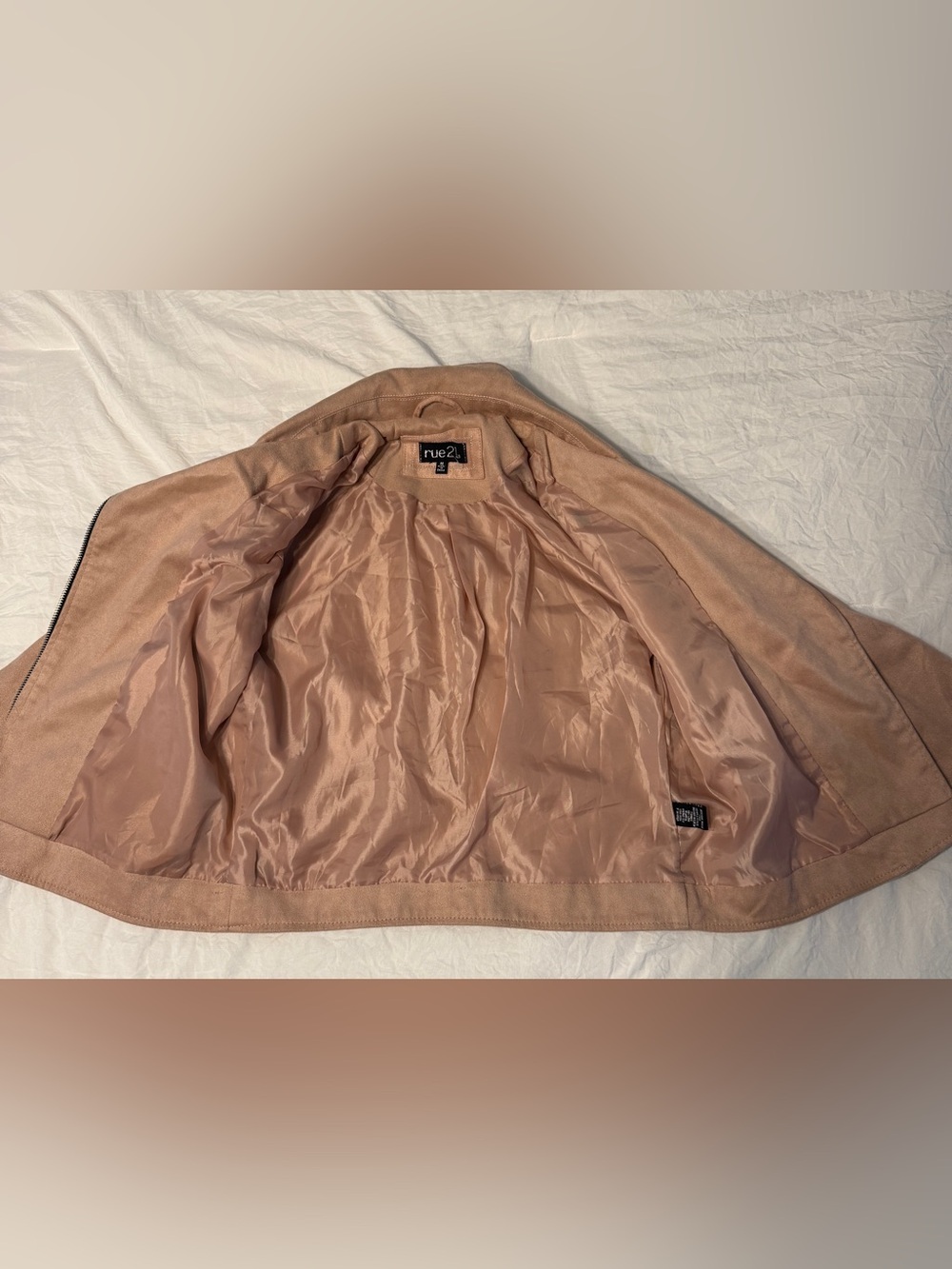 rue21 Womens Faux Suede Moto Jacket Blush Pink Crop Biker Motorcycle Medium Zip - Picture 10 of 16